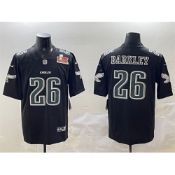 Men Philadelphia Eagles 26 Saquon Barkley Black 2025 Super Bowl LIX Patch Fashion Vapor Untouchable Limited Stitched Football Jersey