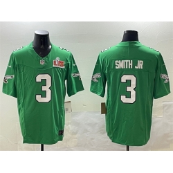 Men Philadelphia Eagles 3 Nolan Smith Jr  Green 2025 Super Bowl LIX Patch F U S E  Throwback Vapor Untouchable Limited Stitched Football Jersey