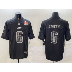 Men Philadelphia Eagles 6 DeVonta Smith Black 2025 Super Bowl LIX Patch Reflective Vapor Untouchable Limited Stitched Football Jersey