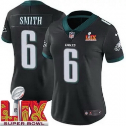 Women Philadelphia Eagles DeVonta Smith #6 Black 2024 2025 Super Bowl LIX F U S E Stitched NFL Jersey