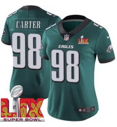 Women Philadelphia Eagles Jalen Carter #98 Green 2024 2025 Super Bowl LIX F U S E Stitched NFL Jersey