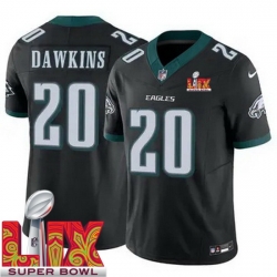 Youth Philadelphia Eagles Brian Dawkins #20 Black 2024 2025 Super Bowl LIX F U S E Stitched NFL Jersey