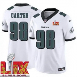 Youth Philadelphia Eagles Jalen Carter #98 White 2024 2025 Super Bowl LIX F U S E Stitched NFL Jersey