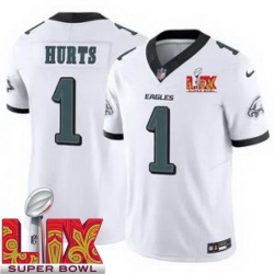 Youth Philadelphia Eagles Jalen Hurts #1 White 2024 2025 Super Bowl LIX F U S E Stitched NFL Jersey