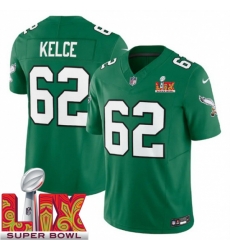 Youth Philadelphia Eagles Jason Kelce #62 Kelly Green 2024 2025 Super Bowl LIX F U S E Stitched NFL Jersey