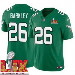 Youth Philadelphia Eagles Saquon Barkley #26 Kelly Green 2024 2025 Super Bowl LIX F U S E Stitched NFL Jersey