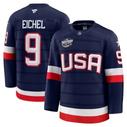 Men USA 9 Jack Eichel Navy 2025 4 Nations Face Off Stitched Jersey