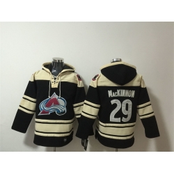 Men Colorado Avalanche  29 Nathan MacKinnon Black All Stitched Sweatshirt Hoodie