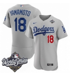 Men Los Angeles Dodgers 18 Yoshinobu Yamamoto 2025 World Series Cool Base Stitched Baseball Jersey Gray Men Los Angeles Dodgers 18 Yoshinobu Yamamoto 2025 World Series Cool Base Stitched Baseball Jersey Gray