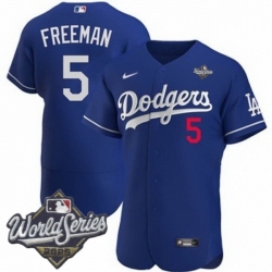 Men Los Angeles Dodgers 5 Freddie Freeman 2025 World Series Cool Base Stitched Baseball Jersey Blue