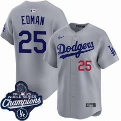 Men Los Angeles Dodgers 25 Tommy Edman Cool Base 2025 World Champions Stitched Baseball Jersey Gray