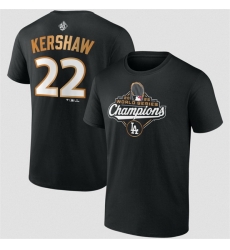 Men Los Angeles Dodgers 22 Clayton Kershaw Black 2025 World Series Champions Name  26 Number T Shirt