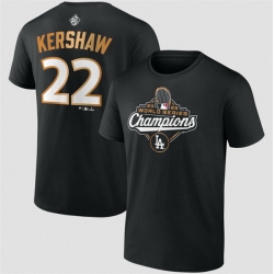 Men Los Angeles Dodgers 22 Clayton Kershaw Black 2025 World Series Champions Name  26 Number T Shirt