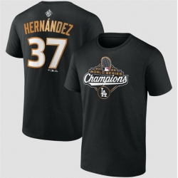 Men Los Angeles Dodgers 37 Teoscar Hernandez Black 2025 World Series Champions Name  26 Number T Shirt