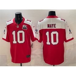 Men New England Patriots 10 Drake Maye Red Alternate F U S E  With 6x Super Bowl Champions Patch Throwback Vapor Limited Stitched Football Jersey