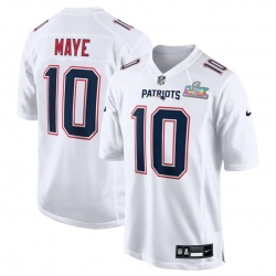 Men New England Patriots 10 Drake Maye White 2025 Super Bowl LX Patch Tundra Fashion Stitched Game Jersey