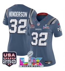 Women New England Patriots 32 TreVeyon Henderson Storm Blue 2025 F U S E Super Bowl LX  USA 250 Patch Rivalries Vapor Limited Football Stitched Jersey 