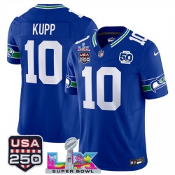 Men Seattle Seahawks 10 Cooper Kupp Royal 2025 F U S E  Super Bowl LX Patch And 50th Season Patch Vapor Throwback Limited Stitched Football Jersey