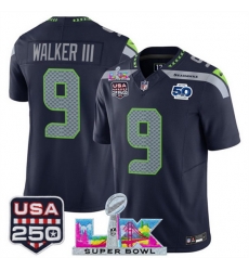 Youth Seattle Seahawks 9 Kenneth Walker III Navy 2025 F U S E Super Bowl LX Patch And 50th Season USA 250 Patch Vapor Limited Stitched Football Jersey Youth Seattle Seahawks 9 Kenneth Walker III Navy 2025 F U S E Super Bowl LX Patch And 50th Season USA 250 Patch Vapor Limited Stitched Football Jersey