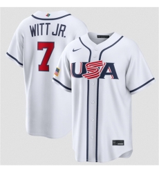 Men USA Baseball  7 Bobby Witt Jr  White 2026 World Baseball Classic Home Stadium Stitched Jersey