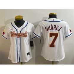 Women Venezuela Baseball  7 Eugenio Suarez White 2026 World Baseball Classic Home Stadium Stitched Baseball Jersey Run Small