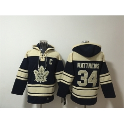 Men Toronto Maple Leafs  34 Auston Matthews Black All Stitched Sweatshirt Hoodie